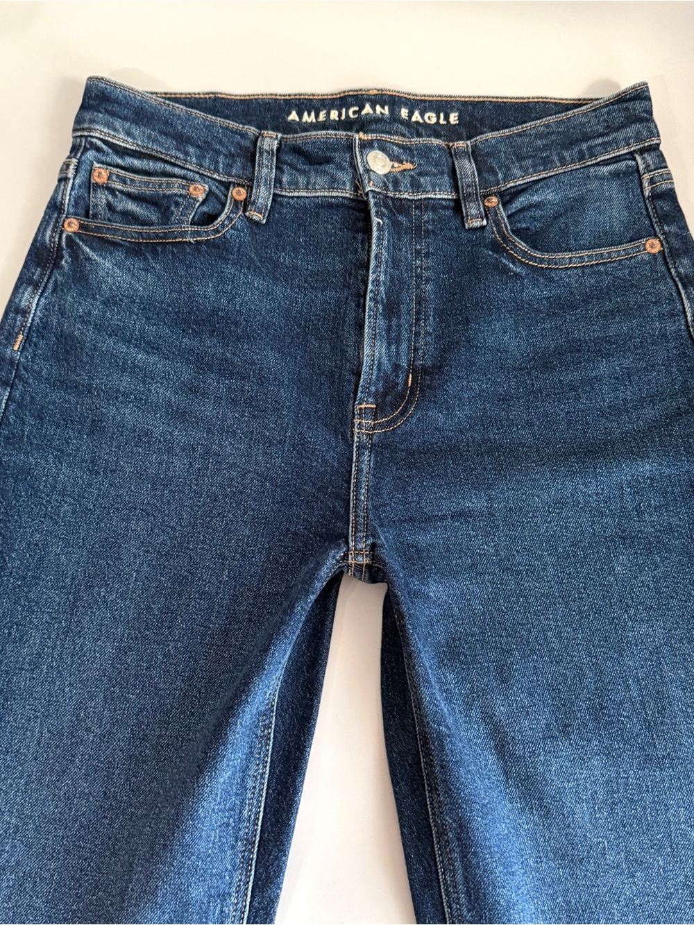 American Eagle Super High Rise Straight Jeans Size 4 Medium Blue Cuffed Denim